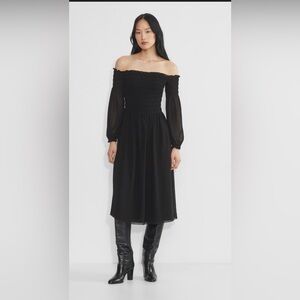 Aritzia Wilfred Black Smocked Off-Shoulder Maxi Dress